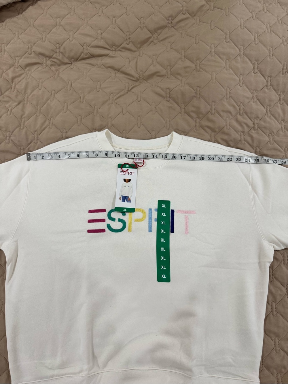 Esprit Cream Crewneck Sweatshirt with Multicolor Embroidered Logo - Picture 4 of 6